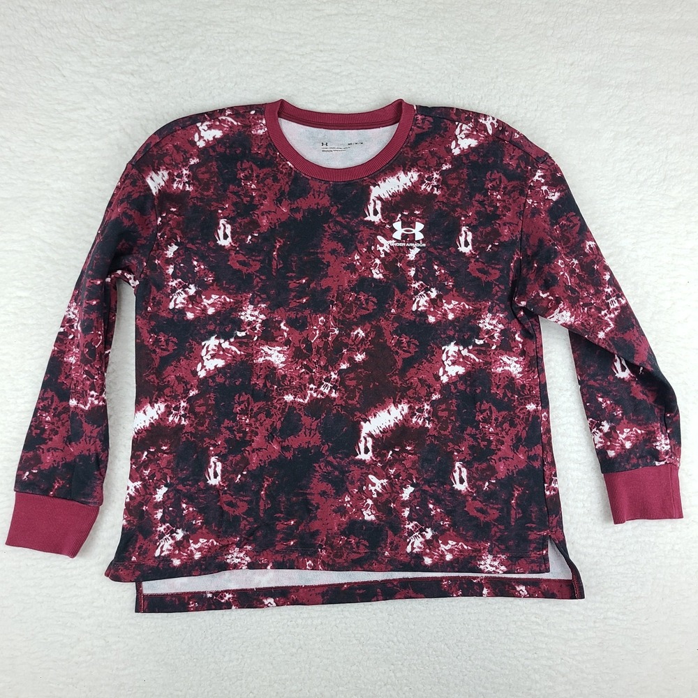 Under Armour Sweater Mens Medium Red Black Tie Dye Crewneck Loose